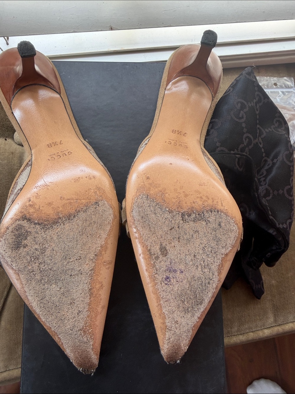 Gucci Brown Beige GG Canvas Horsebit Pointed Mules 7.5 - Picture 4 of 7